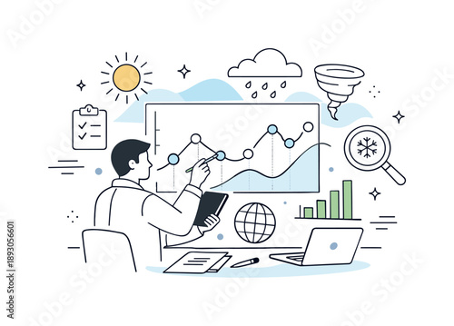 Climate Science Insights. The role of science in disaster management and preparedness ? climate research. Scientist studying climate patterns and extreme