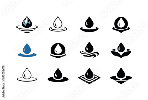 Weightless Icons Collection. Weightlessness. Icon set. Set Logo of weightlessness: hovering droplet. harmonious logo variations of the same emblematic concept,
