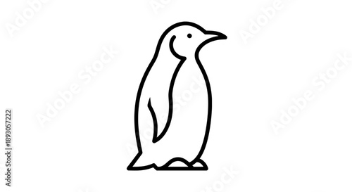 Black and white line drawing penguin standing facing right