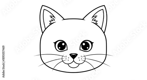 Minimalist black and white line drawing of a cat face with whiskers