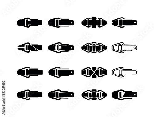 Toolbox Latch Icons. Toolbox latch. Icon set. Set Logo of toolbox latch: classic toggle latch in side view. harmonious logo variations of the same emblematic