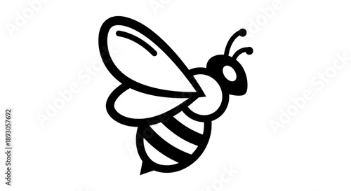 Black and white line drawing of a bee facing right with striped wings