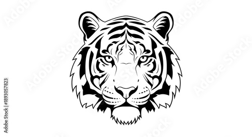 Tribal tiger head profile with intricate line patterns and piercing eyes