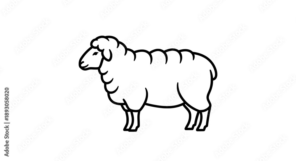 Obraz premium Black and white line drawing of a shaggy sheep facing left
