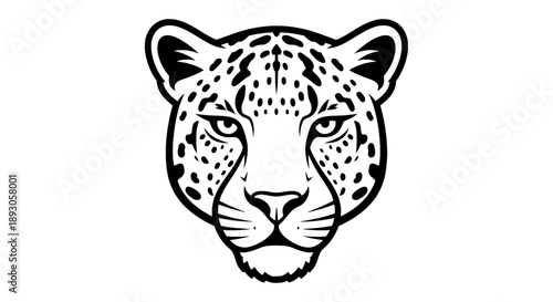 Minimalist black white line drawing leopard head facing right