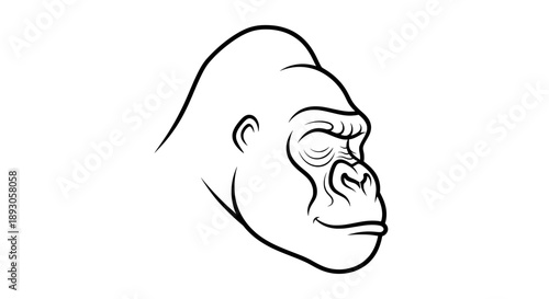 Sleeping gorilla head line drawing facing right with closed eyes