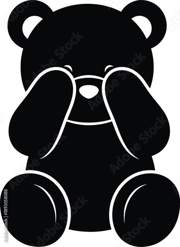 Black Teddy Bear Covering Eyes Isolated Vector Graphic
