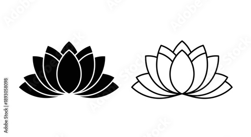 Black and white lotus flower symbols minimalist design Vector