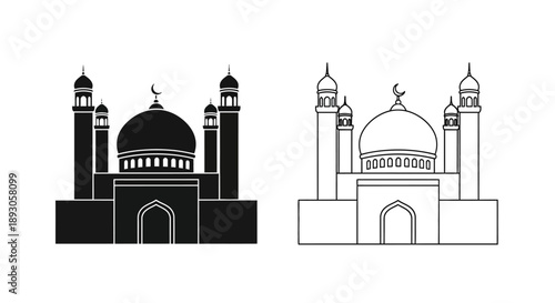 Islamic mosque architecture black and white Vector