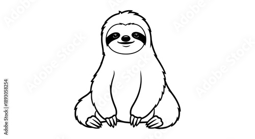Simple black white line drawing coon sloth sitting position