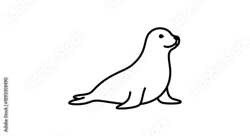 Minimalist black outline seal sitting upright with front paws resting