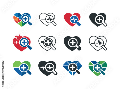 Health Screening Icons. Health screenings. Icon set. Set Logo of health screenings: diagnostic test procedure. harmonious logo variations of the same