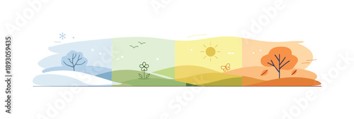 Seasonal Gradient Horizon. Minimal gradient season change. A simple horizon divided into seasonal color fields, softly blending from cold to warm.