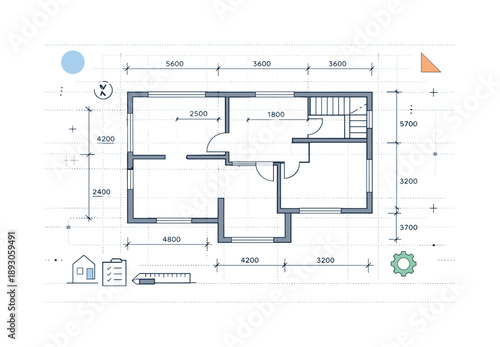Architectural Blueprint Design. Architecture blueprint illustration. A clean architectural plan with building outlines, measurements, and grid lines neatly