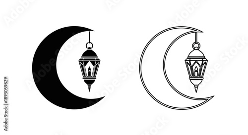 Moon crescent lantern islamic symbol design Vector