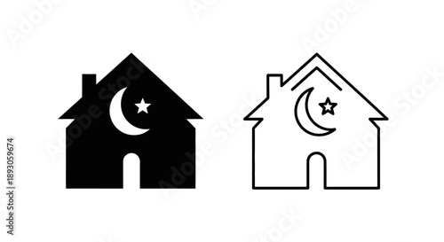 Islamic house icon moon star home symbol Vector