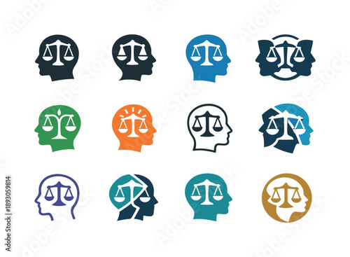 Emotional Resilience Icons. Developing emotional resilience. Icon set. Set Logo of Developing emotional resilience: balanced mind symbol. harmonious logo