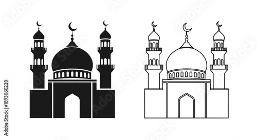 Islamic mosque architecture black and white Vector