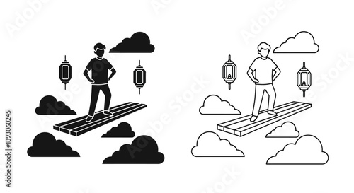 Illustration businessman clouds walking balance Vector