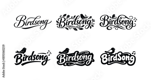 Harmonious Lettering Variations. Birdsong lettering. Set lettering. harmonious lettering variations of the same emblematic concept, each with different