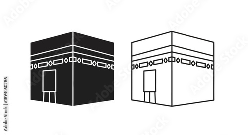 Black and white kaaba islamic symbol mosque Vector