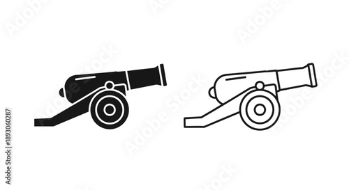 Historical cannon illustration black and white Vector