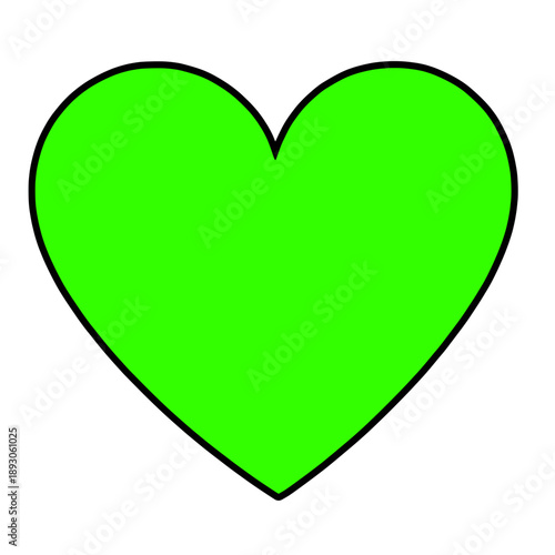 Green valentines heart icon isolated transparent background black stroke outline