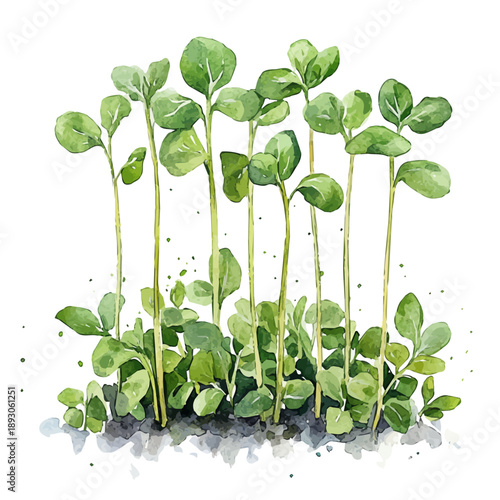 Little Green Sprouts, charming watercolor clipart, isolated on a white background.