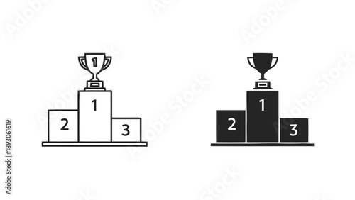 Vector illustration of, on transparent background, a winner's podium with a trophy, signifying success and achievement
