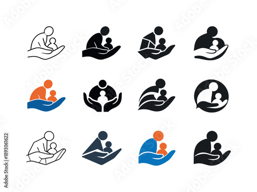Mentorship Icons Collection. Mentorship and support networks. Icon set. Set Logo of mentorship and support networks: guiding hand with smaller