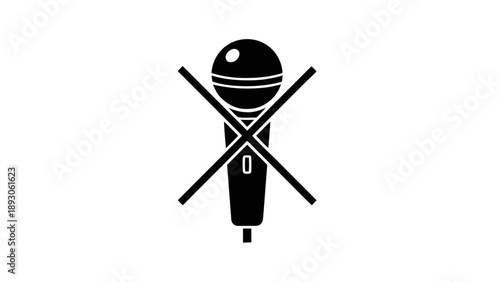 Vector illustration of, on transparent background, a muted microphone icon with a cross over it, no sound