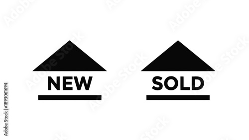Vector illustration of, on transparent background, two house icons with 'NEW' and 'SOLD' text
