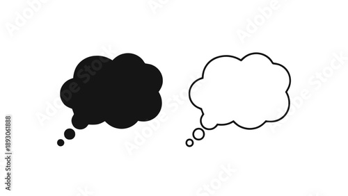 Vector illustration of thought bubble and speech cloud icons, on transparent background. Graphic elements