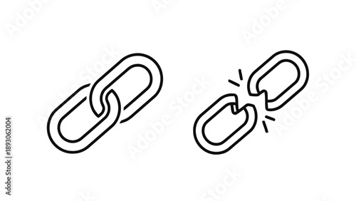 Vector illustration of strong and fractured chain links icon set, on transparent background
