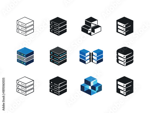 Isometric Logo Variations. Isometric Illustrations. Icon set. Set Logo of isometric illustrations: isometric server rack. harmonious logo variations of the