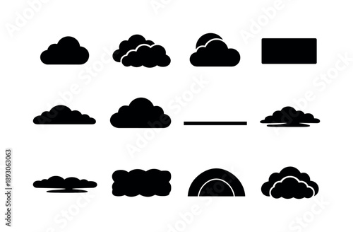 Gray Sky Icons. Gray Sky Conditions. Solid icon set of Gray Sky Conditions: gray cloud, thick overcast, sun hidden cloud, uniform sky layer, low ceiling cloud,