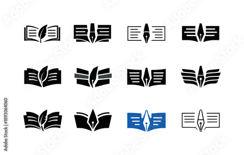 Writing Logo Variations. Composition in writing. Icon set. Set Logo of Composition in writing: balanced text blocks. harmonious logo variations of the same