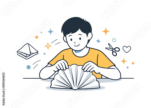 Creative Napkin Folding. Creative napkin folding. A person experiments with a decorative napkin fold, shaping fabric into a simple fan form. Light creativity,