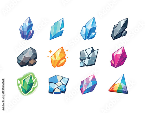 Colorful Shard Icons. Shard. Colorful flat vector icons set of Shard: crystal shard, glass shard, ice shard, metal fragment, stone chip, glowing shard, broken