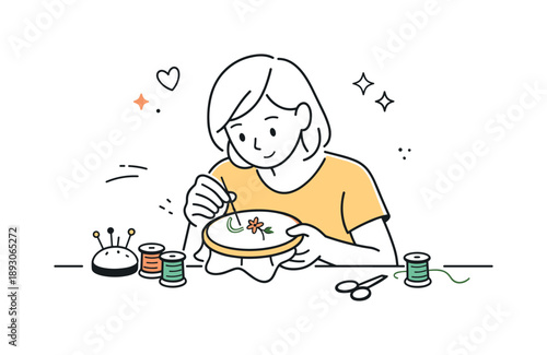 Crafting Focused Moment. Focused crafting moment. A person absorbed in a handmade hobby like embroidery or painting small objects, minimal surrounding elements