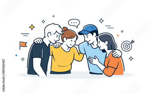 Team Unity Huddle. Team huddle. A small group of teammates standing close together in a quick discussion, sharing focus and energy. The scene conveys unity,