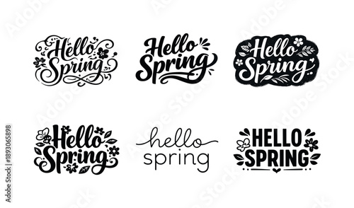 Spring Typography Variations. Hello spring typography. Set lettering. harmonious lettering variations of the same emblematic concept, each with different