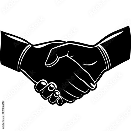 A professional black silhouette of two hands engaged in a firm handshake, symbolizing agreement and partnership