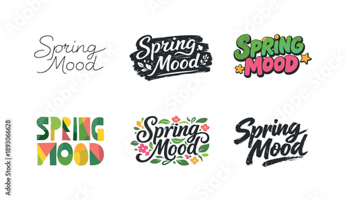 Harmonious Spring Lettering. Spring Mood. Set lettering. harmonious lettering variations of the same emblematic concept, each with different artistic