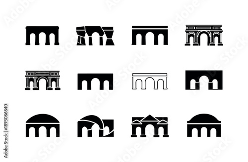 Elegant Architectural Icons. Traditional architecture from ancient to modern times. Icon set. Set Logo of traditional architecture from ancient to modern