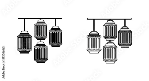 Traditional japanese hanging lanterns set Vector