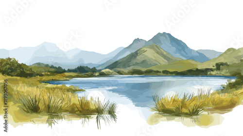 El Cajas National Park. El Cajas National Park hand drawn watercolor illustration
