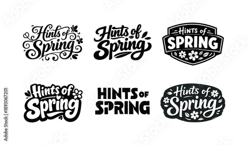 Spring Lettering Variations. Subtle Hints of Spring Lettering. Set lettering. harmonious lettering variations of the same emblematic concept, each with