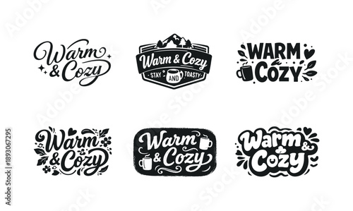 Warm Hygge Lettering. Warm Hygge Vibes. Set lettering. harmonious lettering variations of the same emblematic concept, each with different artistic