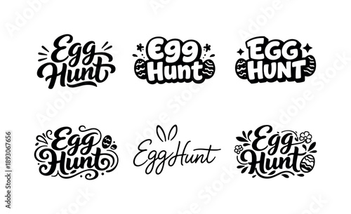 Creative Egg Hunt Designs. Egg Hunt. Set lettering. harmonious lettering variations of the same emblematic concept, each with different artistic interpretation